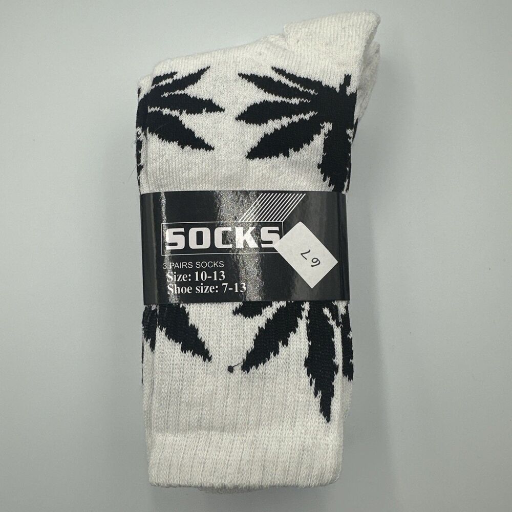 Men's Sports Leaf Weed Marijuana Crew Cotton Long Socks Size 10-13 (3 Pair Pack)